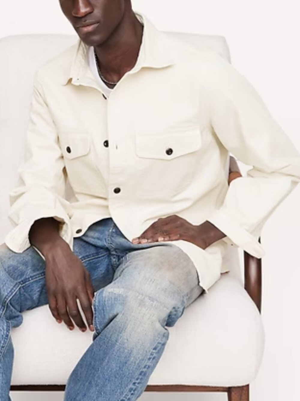 NWT Banana Republic Men's Ivory Standard-Fit Heavy Cotton Twill OverShirt M
